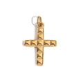 Pendente a croce in acciaio inossidabile placcato oro 14K con trama geometrica, 22x18mm - Stile Texture Rivetto a Piramide (BP43571)