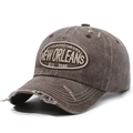 Casquette de baseball vintage marron délavé avec patch brodé de lettres rétro - Réglable / café