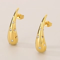 Polished 18K gold teardrop stud earrings with sparkling round zirconia accents - Style C (Zircon Inlaid Curved Teardrop) / Gold