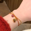 Double-layer crystal bracelet with red bead and golden gourd charm for women - 30# Bracelet - Gold and Red