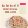 Nude long almond press-on nails with red-pink gradient, 3D floral accents, and rhinestones - 3XB1-14041 (30 Pcs Boxed)