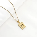 Detailed close-up of 18K gold Pisces zodiac rectangular hollow pendant on a fine chain - Pisces