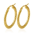 Twisted gold hoop earrings with embossed texture and polished 18K finish for women - Gold Dotted Pattern