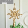 Champagne gold 32cm Christmas tree topper star with hollow floral glitter patterns - Style G (Plastic) / 32cm