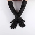 Elegante schwarze lange Satinhandschuhe über den Ellbogen für Abendkleider und Cosplay - Einheitsgröße / Schwarz