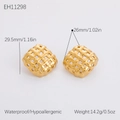 Square woven texture 18K gold plated stainless steel earrings in a waterproof finish - Square Woven Texture (EH11298)
