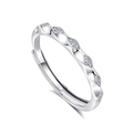 Minimalist S925 silver wave couple ring featuring a polished finish and zircon inlay - Adjustable Open / Women's Ring Style (FDJZ-152)