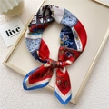 Nautical and baroque print 70cm silk scarf with classic sailing ship design in red and blue - Large Ship Flower Red