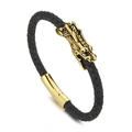 Bracciale da uomo in pelle nera intrecciata con chiusura a testa di drago dorata - 22cm Pelle Nera Oro