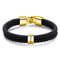Herren Armband aus schwarzem Leder, zweilagig mit goldener Schließe und Nadine Gravur - 19cm / Goldener Verschluss - 1 Name