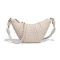 Handcrafted woven beige leather croissant bag with knotted shoulder strap detail - Sand