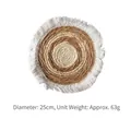 Sottopiatto tondo in paglia naturale con nappe in cotone bianco diametro di 25 cm - Decorazione murale con nappine 25cm