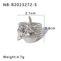 Silver multi-layer stainless steel ring with starfish and seashell charms, 4.7g - Silver Starfish & Shell Style (NB-R2023272-S) / Adjustable Open