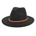 Classic black wool fedora hat with a brown leather decorative band for men and women - M (56-58cm) / Black