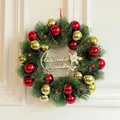 40cm Christmas wreath with red and gold baubles, green pine needles and greeting sign - 40CM Red Gold Ball Style