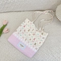Detail of cute animal prints and purple heart-quilted texture on the canvas tote bag - Lace Pastry