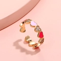 Macro di anello a cuore regolabile con smalto rosa e pietre di zircone scintillanti - Oro KC Cuore Rosa Sfumato