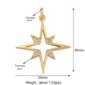 Gold plated copper octagonal star pendant with white zircon stones and size dimensions - Extra Large Octagonal Star / M609081-Gold