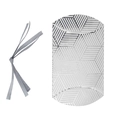 Silver geometric pillow gift box with 3D cube pattern and grey ribbon decoration - Silver Foil Stripes + Silver Ribbon