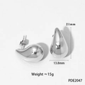 Polished silver stainless steel teardrop earrings 21mm size with hollow striped texture - 21mm Smooth Teardrop (PDE2047)