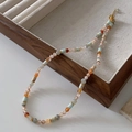 Tiger eye beaded necklace with colorful stones and gold spacers in wood display box - Agate Necklace XL0358