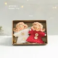 Red and white Christmas wool felt angel dolls with gold bells and wooden buttons set - Angel Girl (APYX158-1)