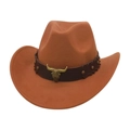 Brauner Western-Cowboyhut aus Wollfilz mit Lederband und goldenem Stierkopf-Dekor - Einheitsgröße / Khaki (Goldener Stier)