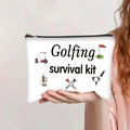 White canvas pouch with Golfing Survival Kit print and golf themed illustrations - Golfing Survival Kit Style (jiayingpbb0269)
