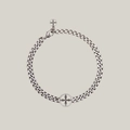 Bracelet gourmette en argent vintage avec pendentif croix évidée ronde et style industriel - Argent Antique Style 2