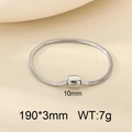 Polished silver stainless steel snake bone chain bracelet with 190mm length and 3mm width - Silver Cylindrical Barrel Clasp (KB207081-CALY)