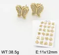 Golden copper butterfly stud earrings set with white cubic zirconia micro-pave - Butterfly