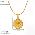 Detailed view of vintage sunburst medal necklace with 18k gold plated stainless steel specs - Sun Eye Style (SP603G)