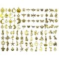 Mix of gold and bronze alloy charms in celestial, insect, and marine animal designs - 100 Style Set (SN1015) / 100pcs Pack / Antique Gold