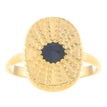 Adjustable hollow line ring in vintage gold finish with an oval black stone setting - Black Stone Radiant Style (Z-078)
