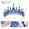 Goldenes Barock-Diadem mit blauen und weißen Strasssteinen inklusive Größenangaben - Blau