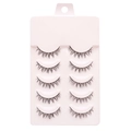 Five pairs of natural black false eyelashes neatly arranged in a pink plastic tray - D001 Model - 5 Pairs