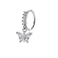 Sparkling silver 20G nose ring with butterfly drop pendant and cubic zirconia accents - Butterfly Style