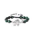 Detail of 8mm green tiger eye stones and silver elephant pendant with rhinestones - Elephant Charm Beaded Style / Green Tiger Eye