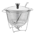 Goldener runder Buffet-Wärmer aus Glas mit Edelstahlgestell und passendem Deckel - 4.0L Rund Linien Silber Mit Löffel