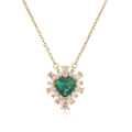 Luxurious gold necklace with emerald heart pendant and teardrop zircon accents - Gold Green Zirconia Heart Necklace