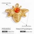Golden stainless steel bee pendant with orange gemstone, waterproof and hypoallergenic - Orange-Red Gemstone Bee Style (PJ91835G-2pcs)