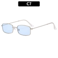 Retro rectangular metal sunglasses with light blue lenses and silver frame C7 style - Silver Frame Blue Lens