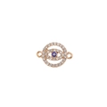 Detailed view of evil eye jewelry connector in rose gold with blue inlay and crystals - Gold Round Hollow / 10 Pieces Pack