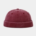 Vintage burgundy washed cotton docker cap with retro distressed brimless miki hat design - Burgundy