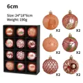12-pack 6cm pink orange Christmas balls with glitter and matte finishes in a gift box - 12Pcs/6cm / Rose Gold