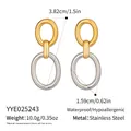 Detailed view of bicolor oval earrings showing 3.82cm length and 10.0g weight specifications - Gold and Silver Two-tone Double Rings (YYE025243)