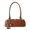 Borsa baguette retrò francese marrone con ciondolo a cuore e trama in pelle - Marrone