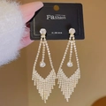 Silver S925 tassel earrings with sparkling rhinestones and elegant geometric design - E0064 Gold Silver Needle (Geometric Triangle Full Diamond Tassel Gold)