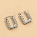 Minimalist U-shaped geometric earrings in polished bright silver finish for women - Rectangular Hollow Steel Color