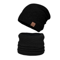 Set invernale berretto in maglia e scaldacollo nero da uomo con fodera in pile - Nero